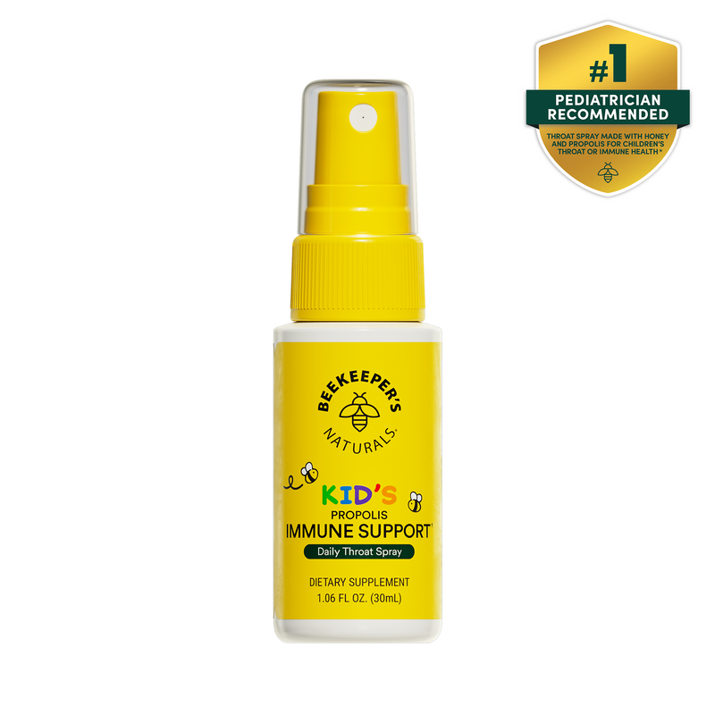 Yellow spray bottle with Beekeeper's Naturals label on a white background